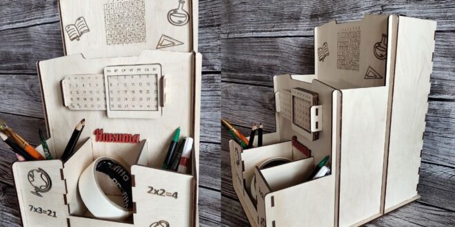 Boy organizer with 5 divisions, 3 for pencils and little things and two for albums and notebooks under 4mm plywood