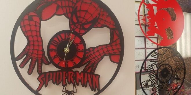 Free cut file silhouette spiderman wall clock DXF