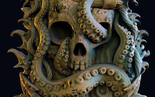 Free STL Relief Skull Octopus