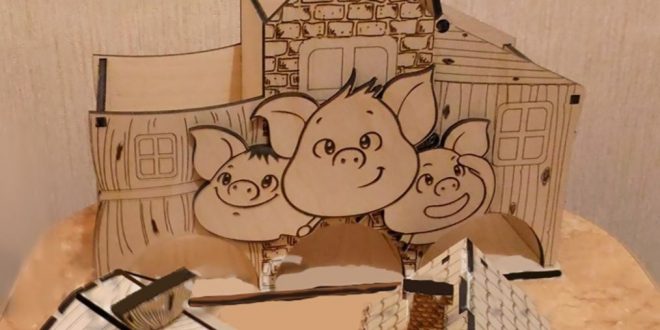 Three Piglets Tea House Wood Laser Cut